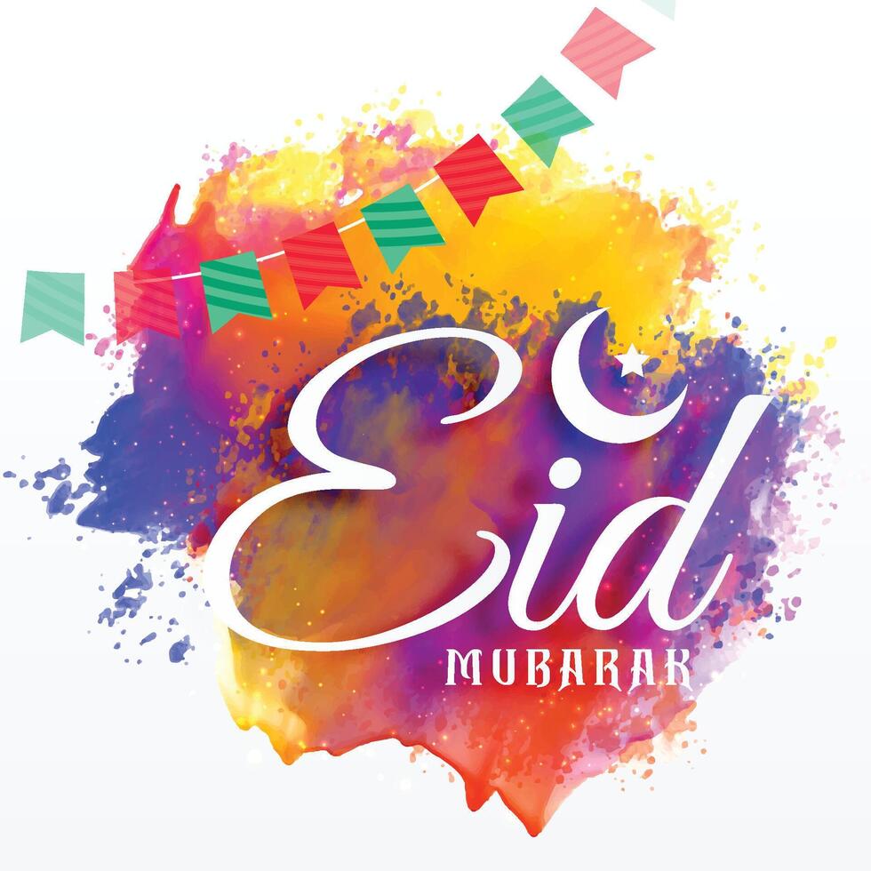 eid mubarak card with watercolor grunge effect vector