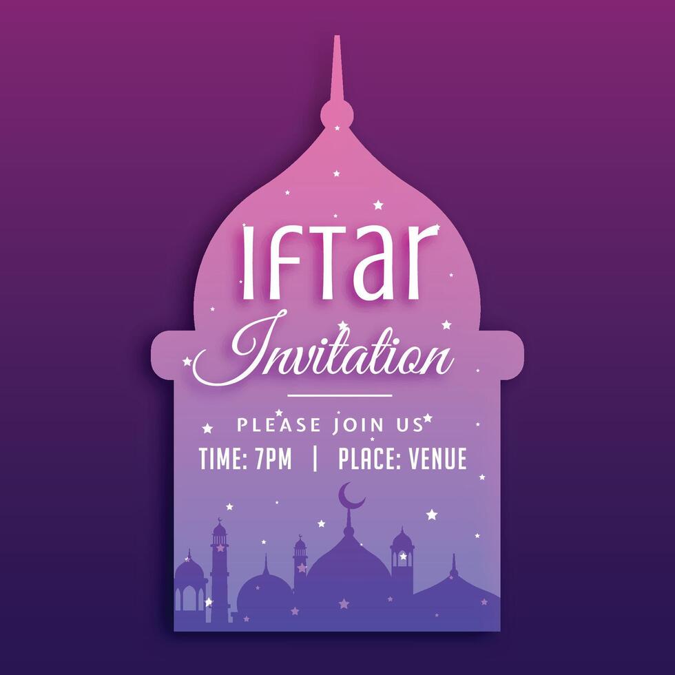 iftar fiesta invitación antecedentes con mezquita silueta vector