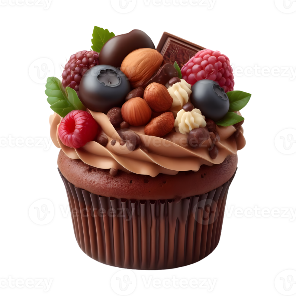Chocolate cupcake with nuts isolated on transparent background png