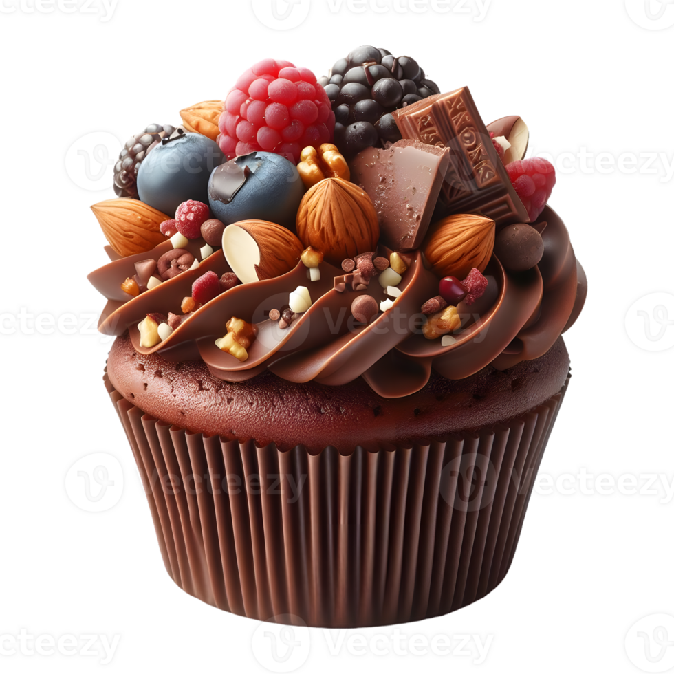 Chocolate cupcake with nuts isolated on transparent background png
