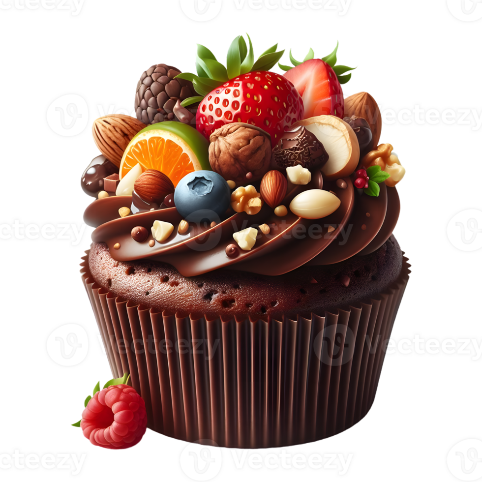 Chocolate cupcake with nuts isolated on transparent background png
