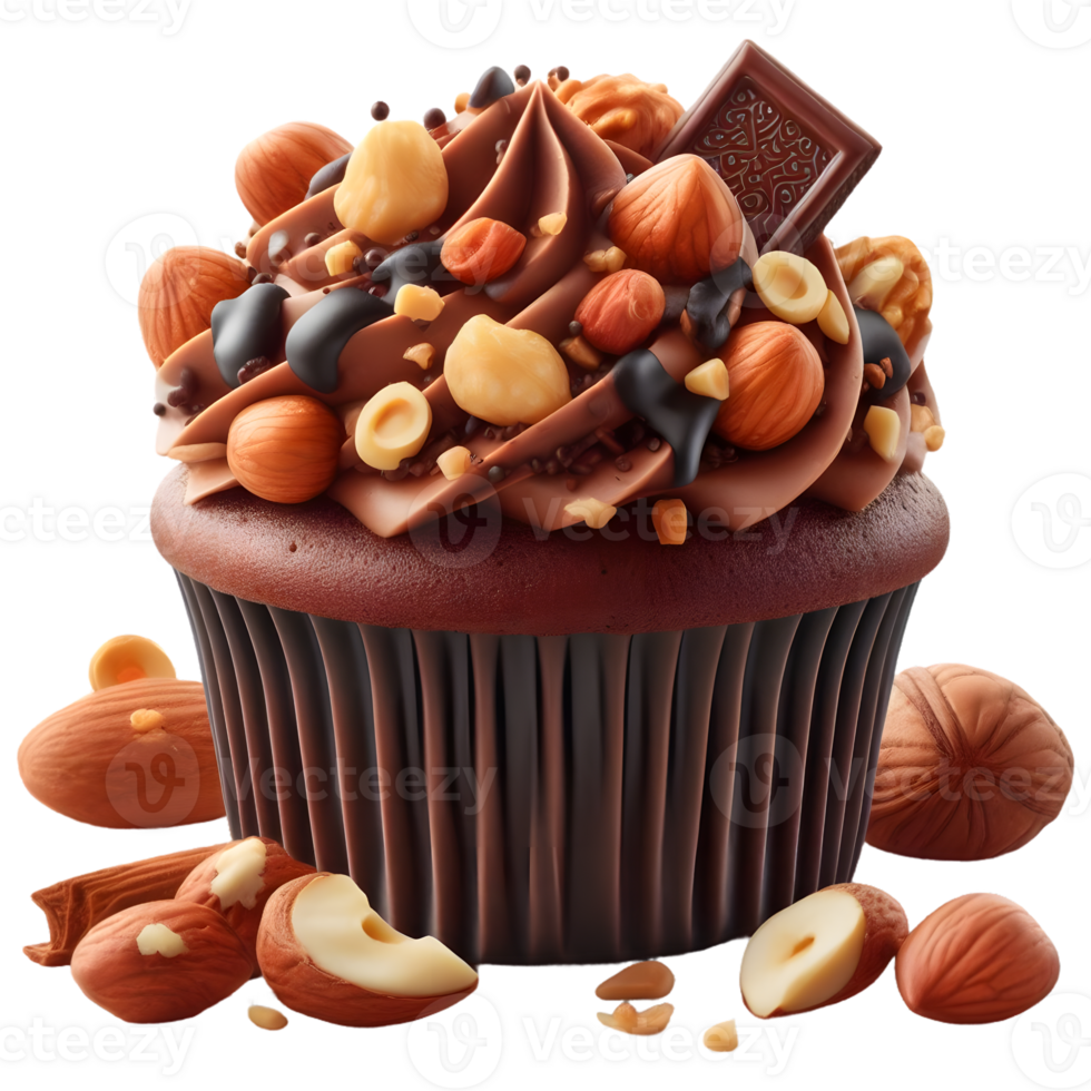 Chocolate cupcake with nuts isolated on transparent background png