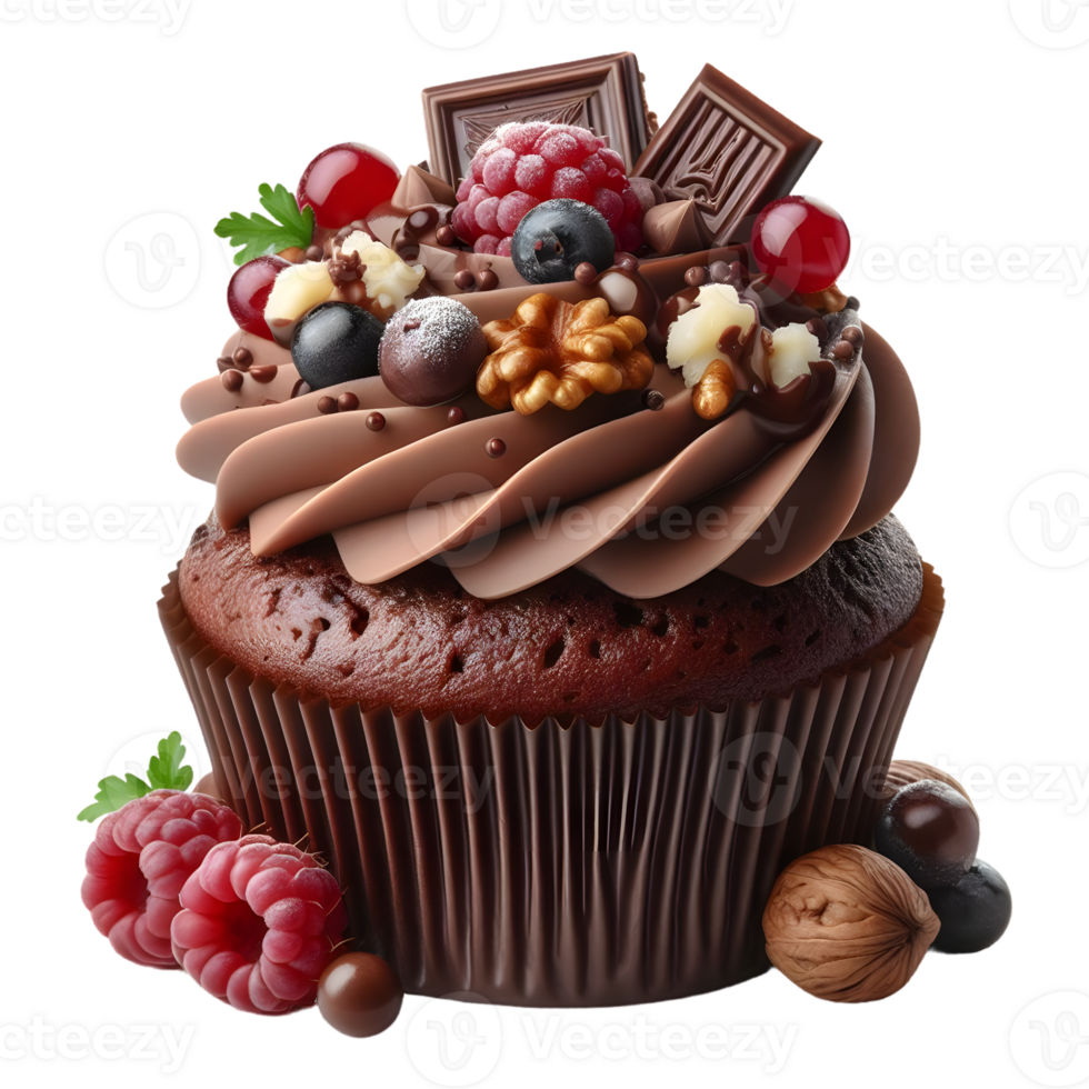 Chocolate cupcake with nuts isolated on transparent background png