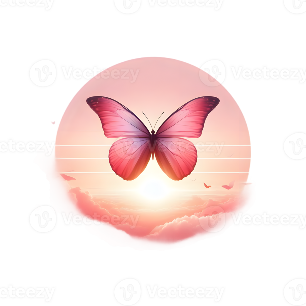 Pink Butterfly flying on sunset hues Clipart png