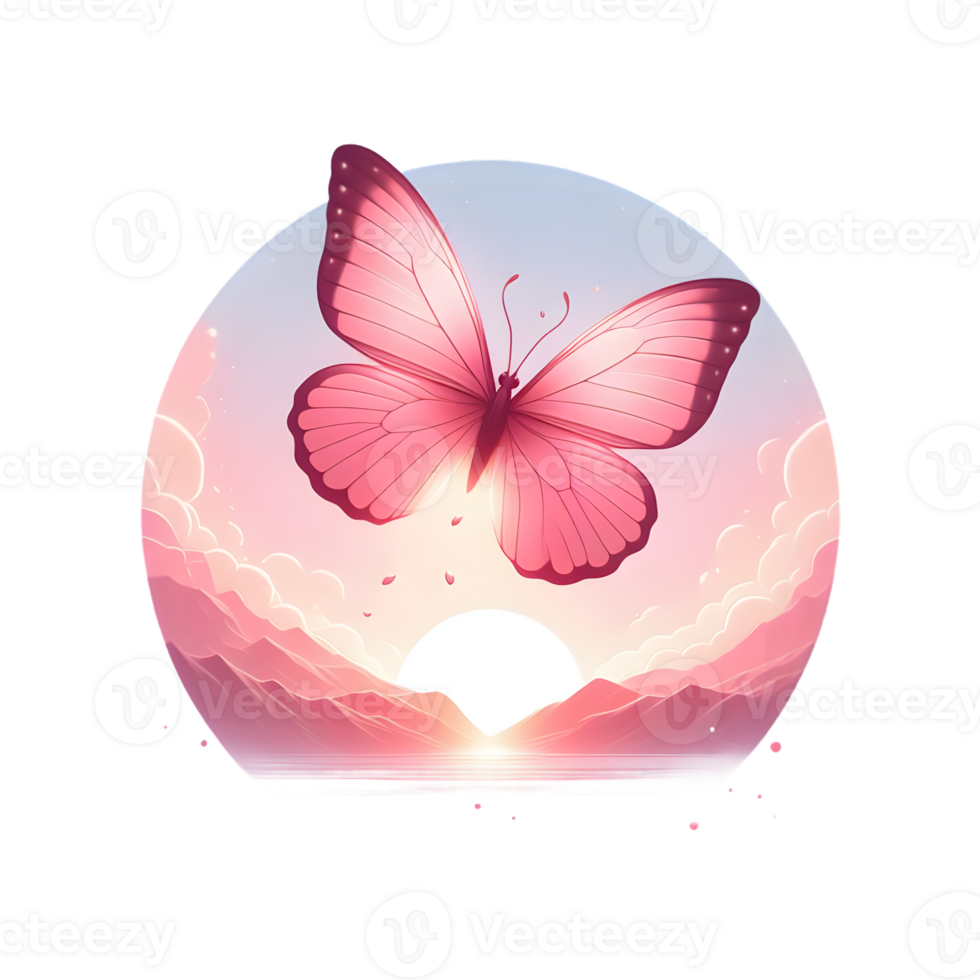 Pink Butterfly flying on sunset hues Clipart png