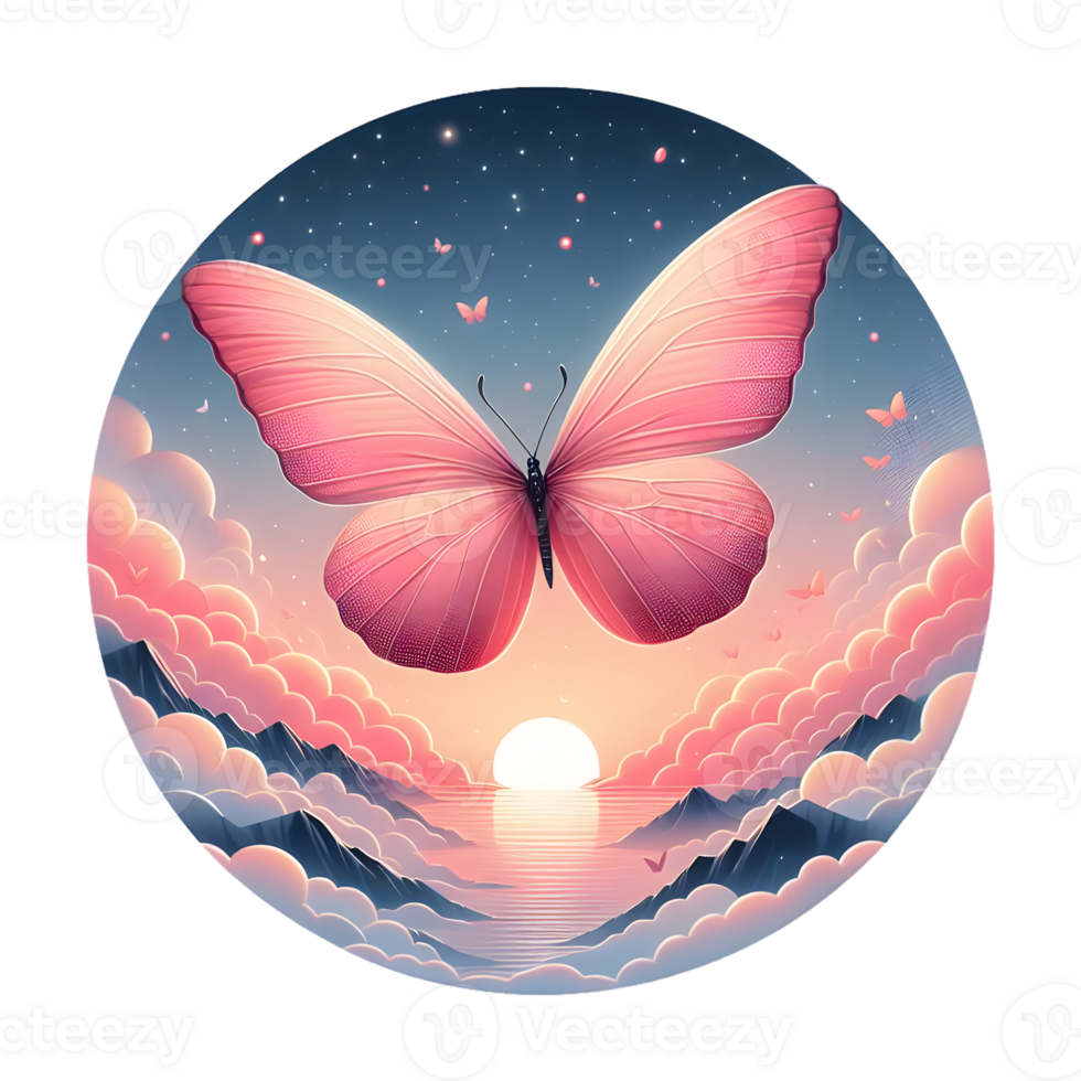 Pink Butterfly flying on sunset hues Clipart png