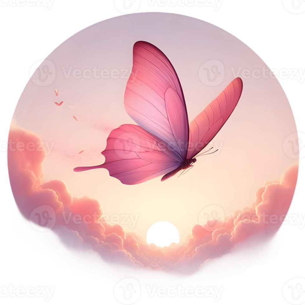 Pink Butterfly flying on sunset hues Clipart png