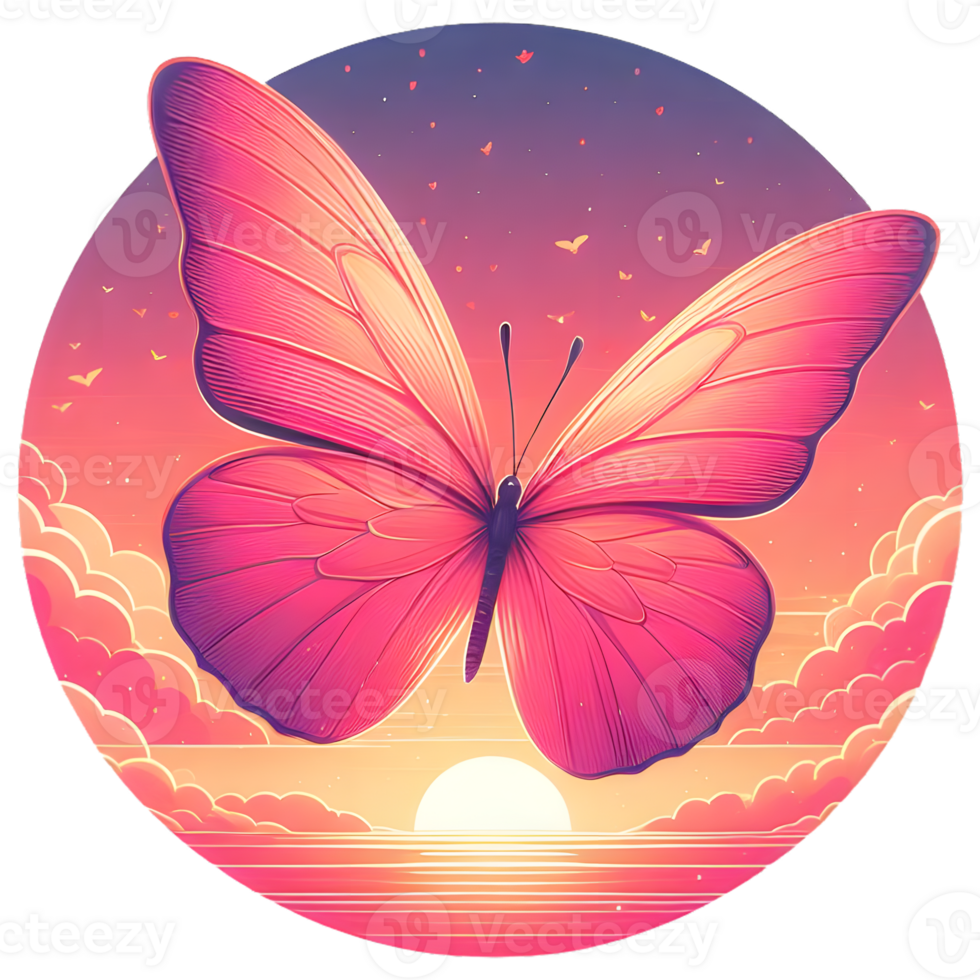 Pink Butterfly flying on sunset hues Clipart png