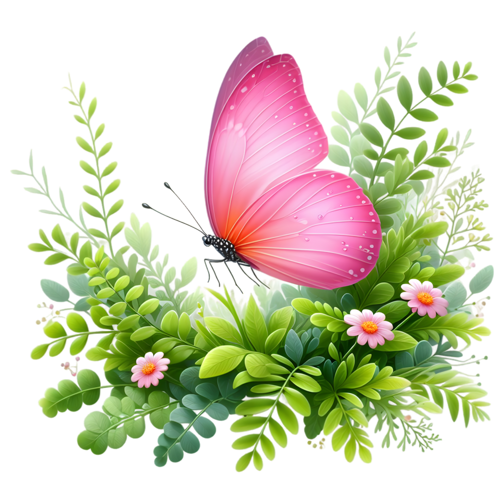 Coquette Pink Butterfly in mid-flight Sublimation Clipart png