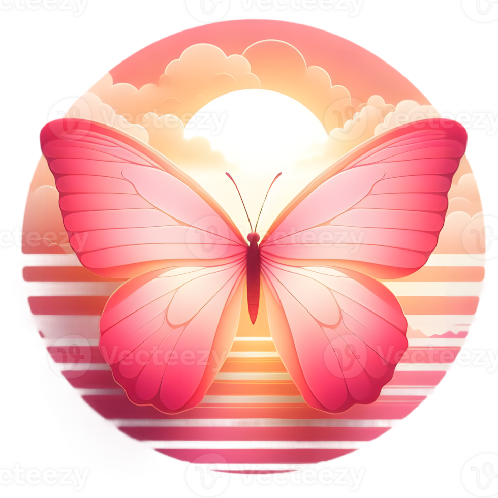 Pink Butterfly flying on sunset hues Clipart png