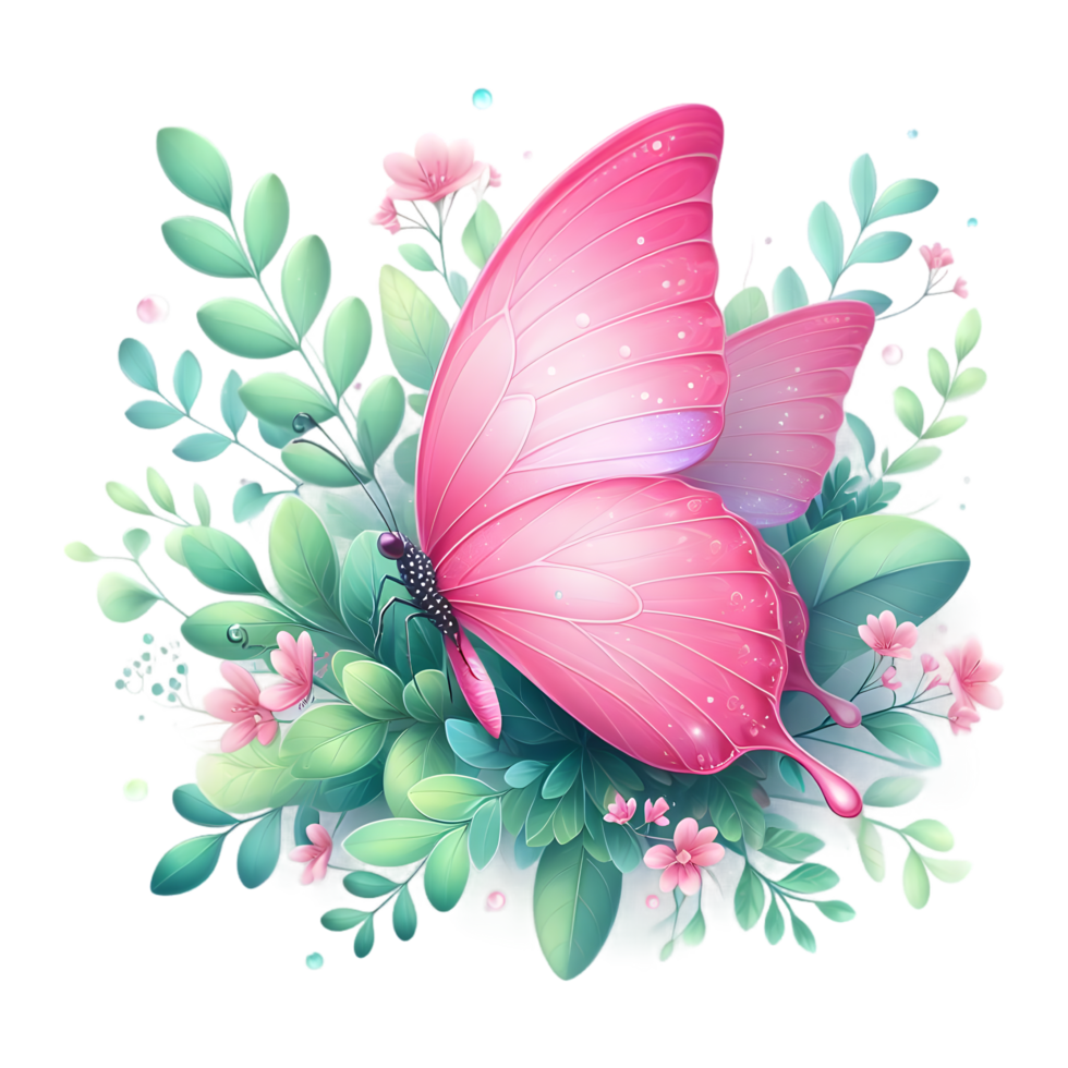 Coquette Pink Butterfly in mid-flight Sublimation Clipart png
