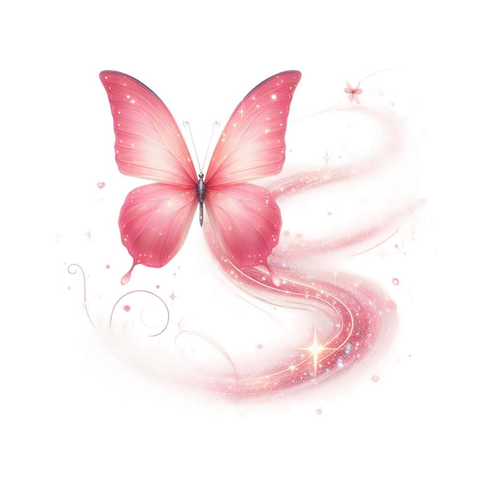Coquette Pink Butterfly in mid-flight Sublimation Clipart png