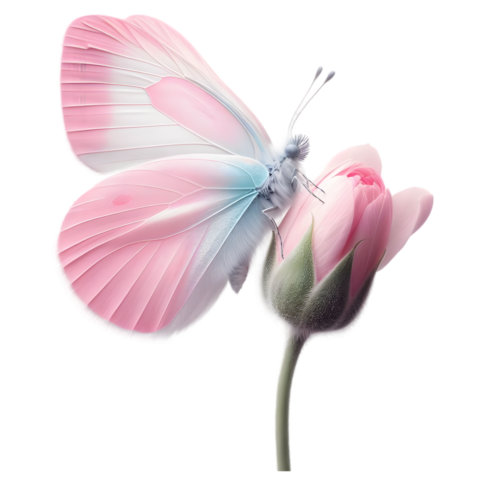 Pink Butterfly perched on a flower bud Sublimation Clipart png