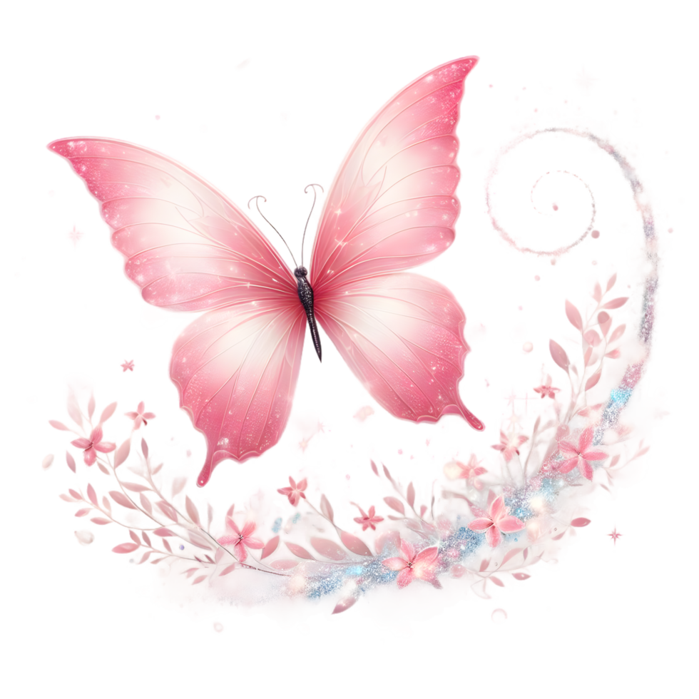 Coquette Pink Butterfly in mid-flight Sublimation Clipart png