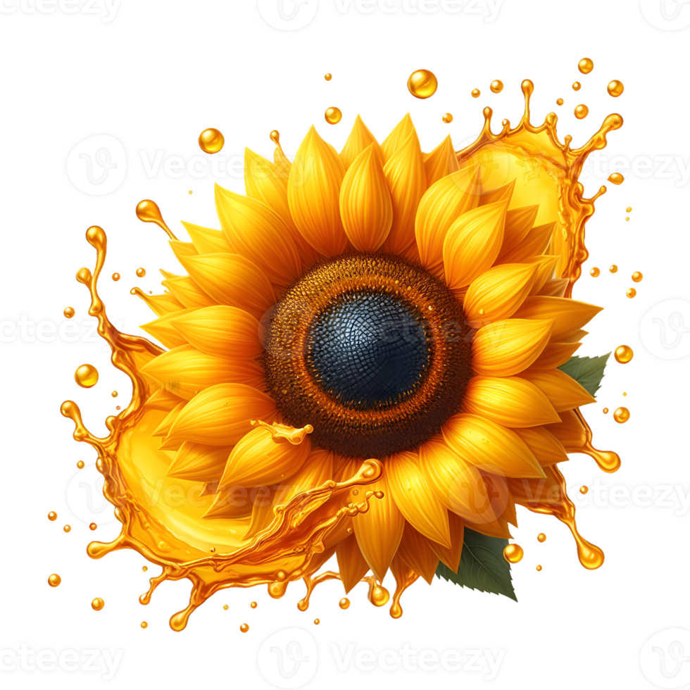 A splash of sunflower oil with sunflower is isolated on transparent background in this beautiful image. png