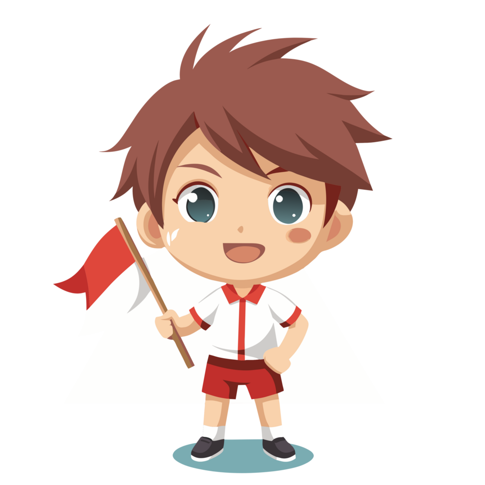 Flat design character chibi with red and white shirt for ceremony Independent Day png