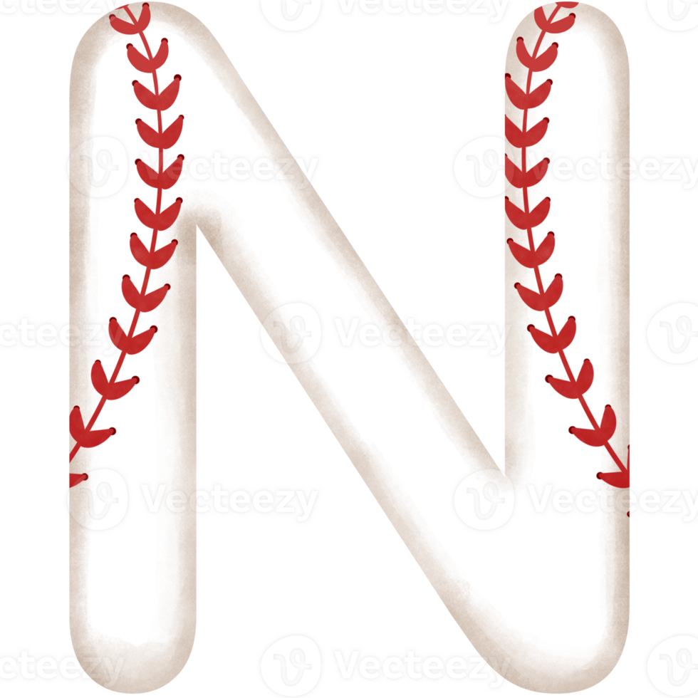 Watercolor baseball alphabet letter n clipart illustration. png