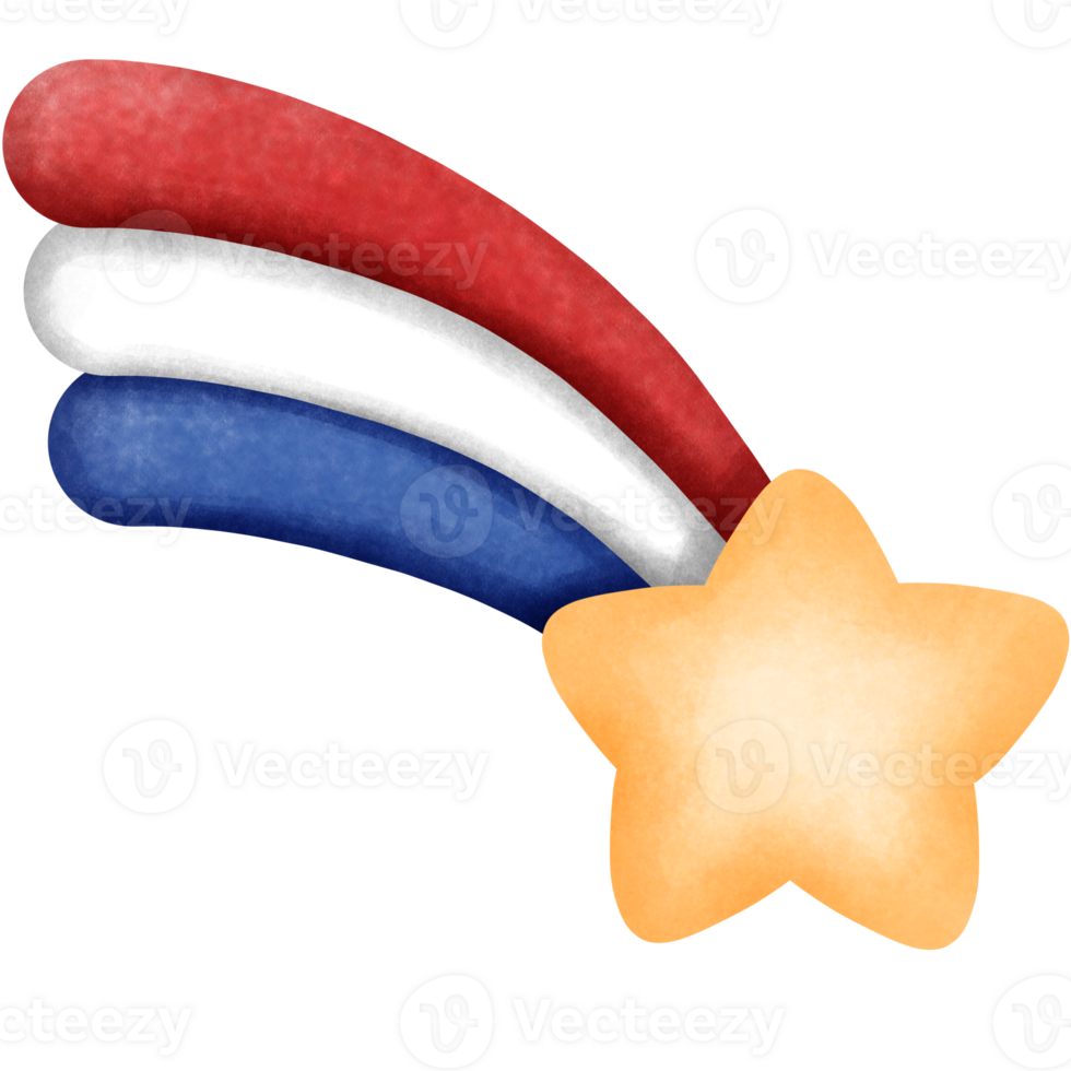 4th of july shooting star clipart, Hand drawn watercolor patriotic element illustration. png