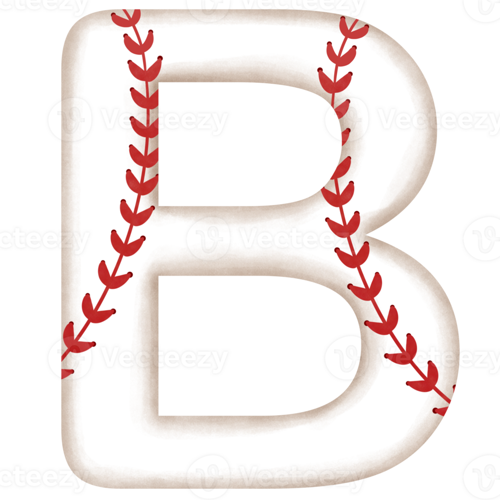 Watercolor baseball alphabet letter b clipart illustration. png