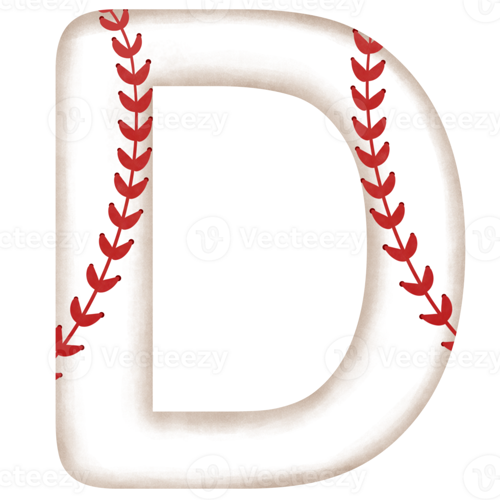 Watercolor baseball alphabet letter d clipart illustration. png