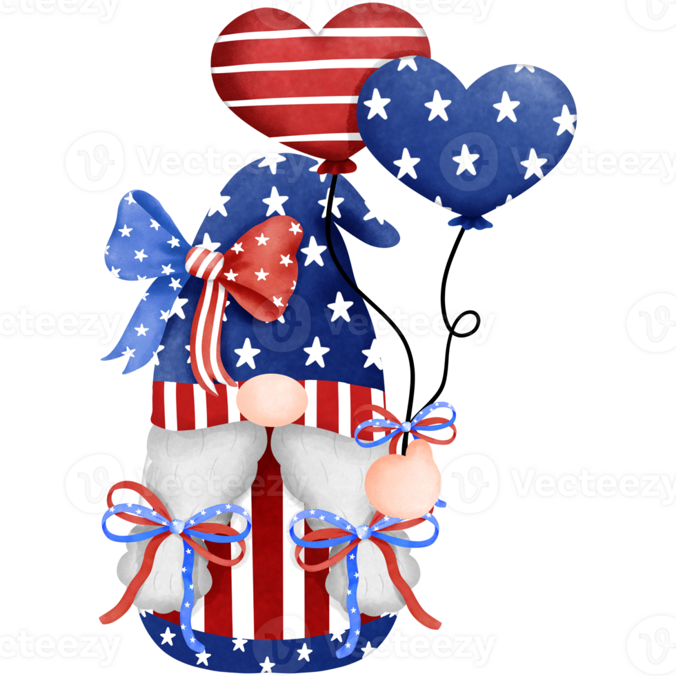 Patriotic gnome clipart, Hand drawn watercolor 4th of july illustration, Independence day decoration. png