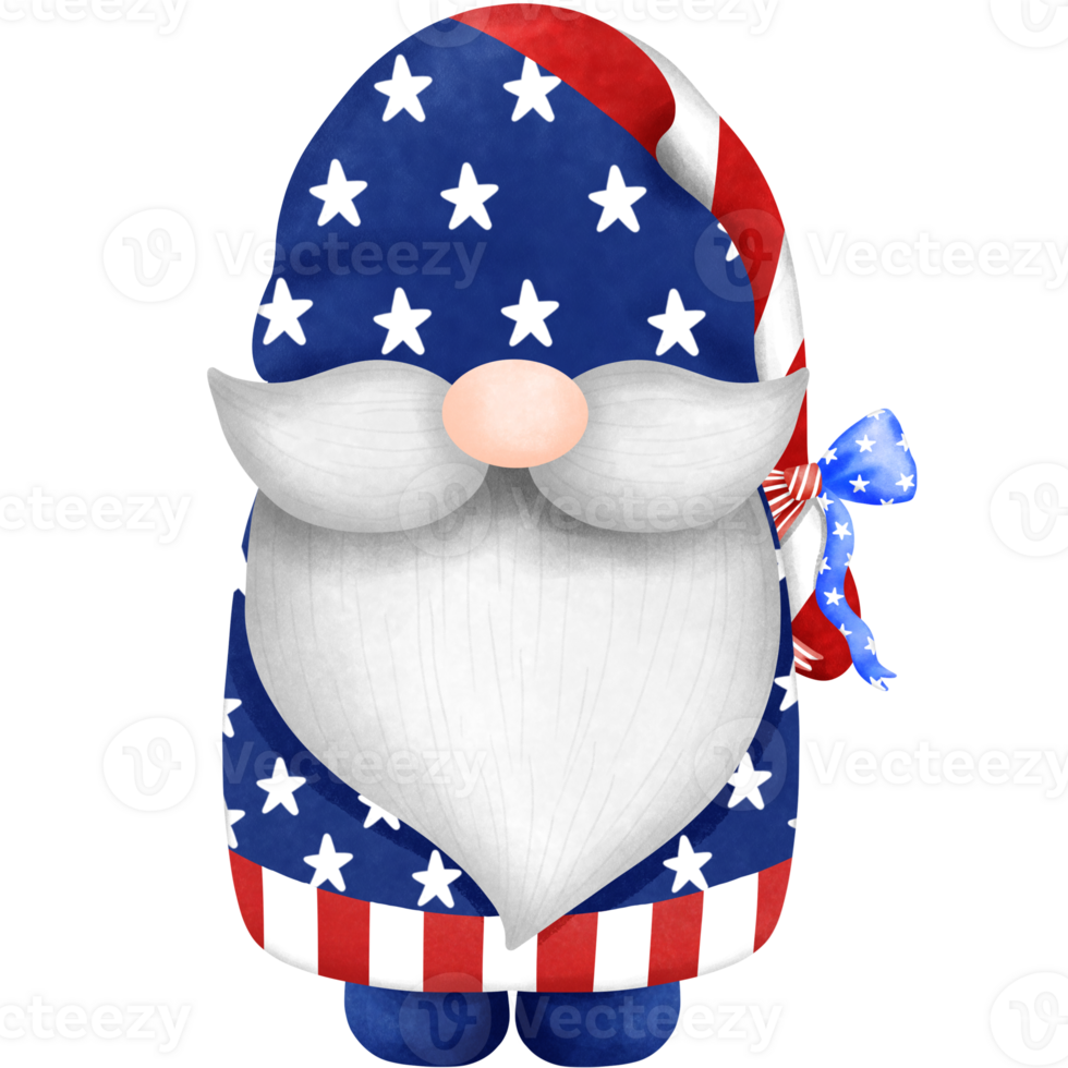 patriotique gnome clipart, main tiré aquarelle 4e de juillet illustration, indépendance journée décoration. png