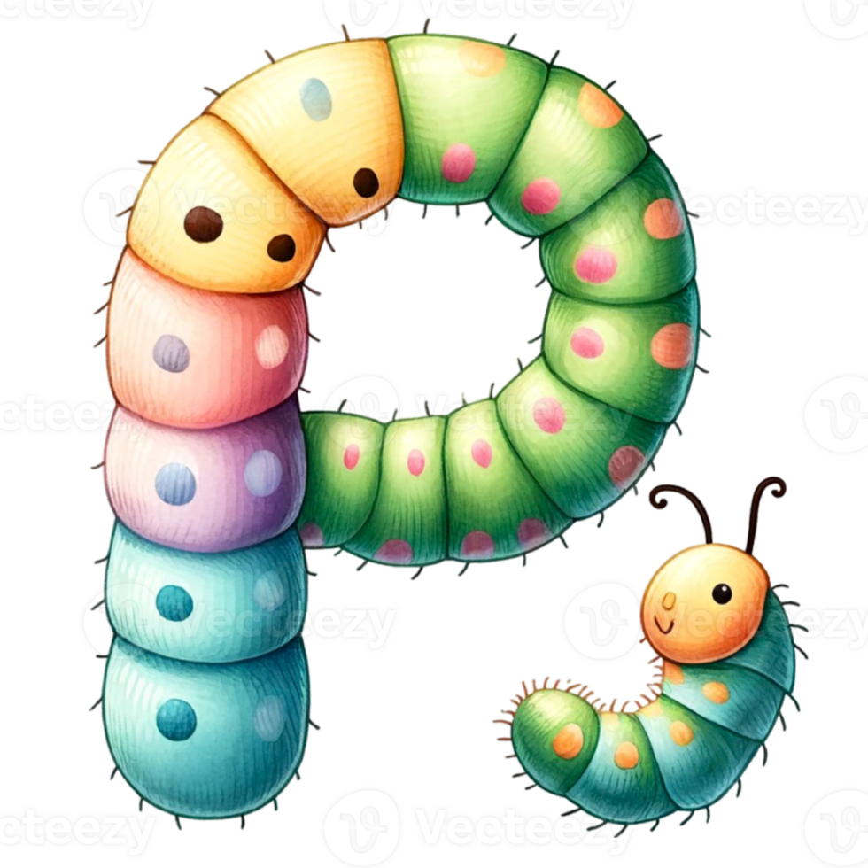 Cute Alphabet Hungry Caterpillar Watercolor Clipart Our Adorable Caterpillar Design, Making Learning Fun And Engaging For Little Ones. png