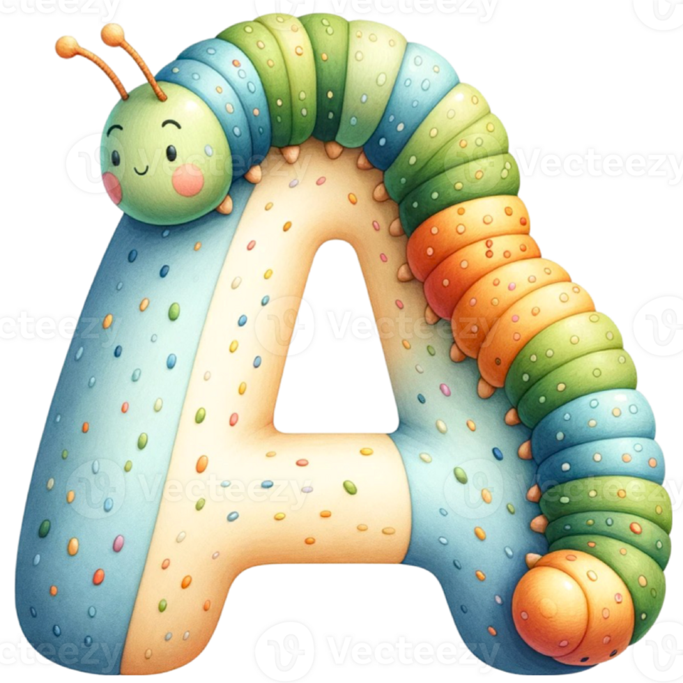 Cute Alphabet Hungry Caterpillar Watercolor Clipart Our Adorable Caterpillar Design, Making Learning Fun And Engaging For Little Ones. png