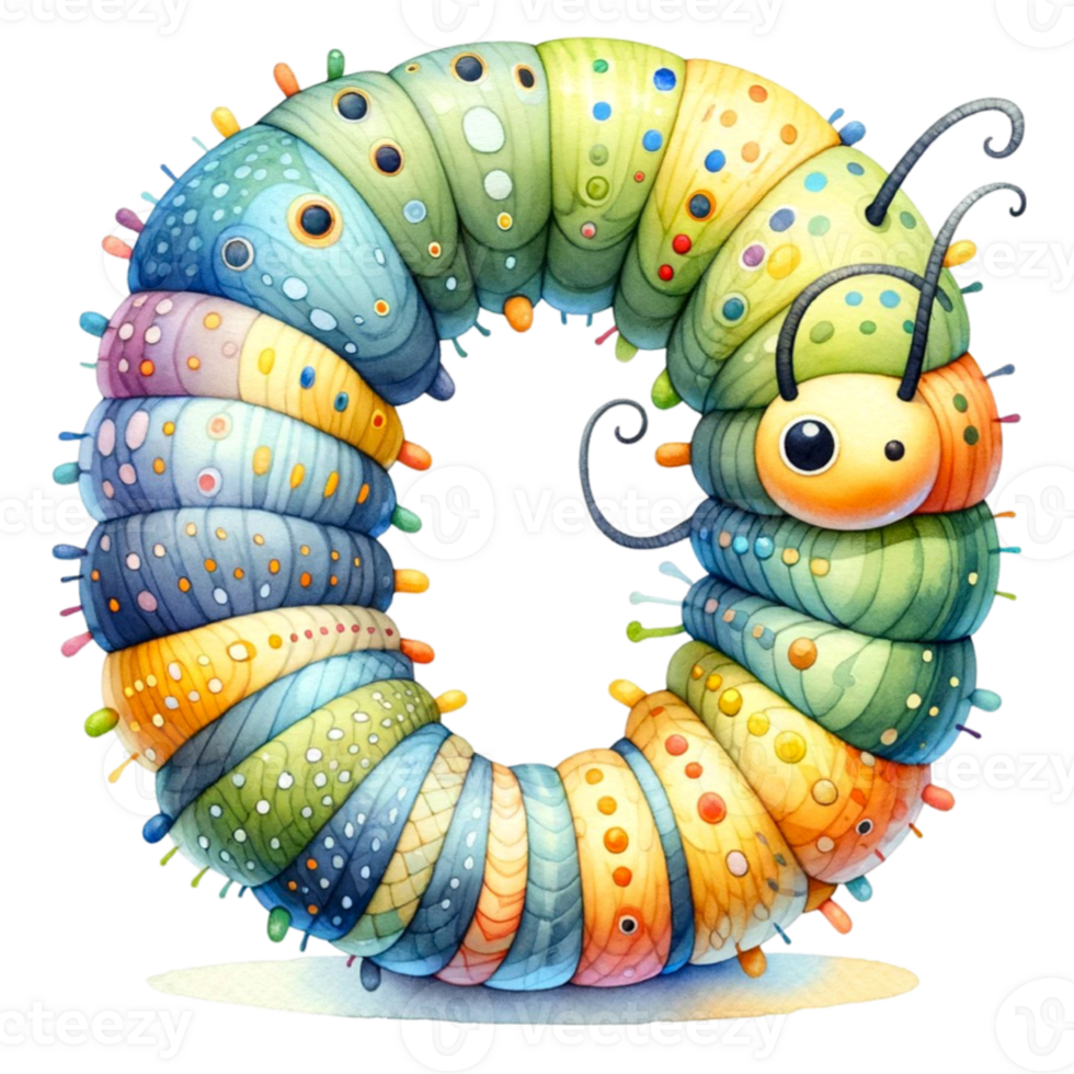 Cute Alphabet Hungry Caterpillar Watercolor Clipart Our Adorable Caterpillar Design, Making Learning Fun And Engaging For Little Ones. png