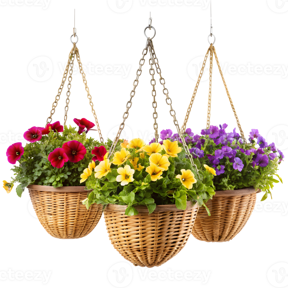 Garden Hanging Baskets Lush with Flowers on Transparent Background png
