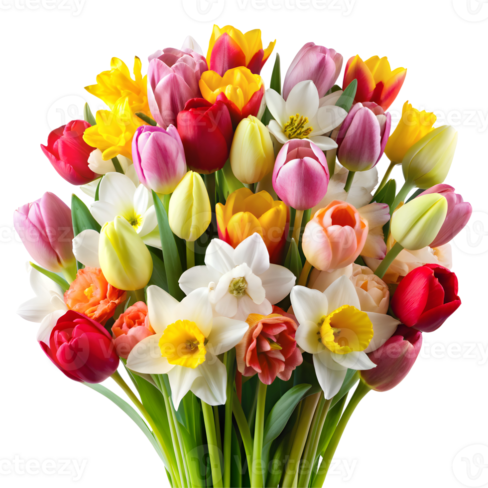 Spring Bulbs Including Tulips and Daffodils Isolated on a Transparent Background png
