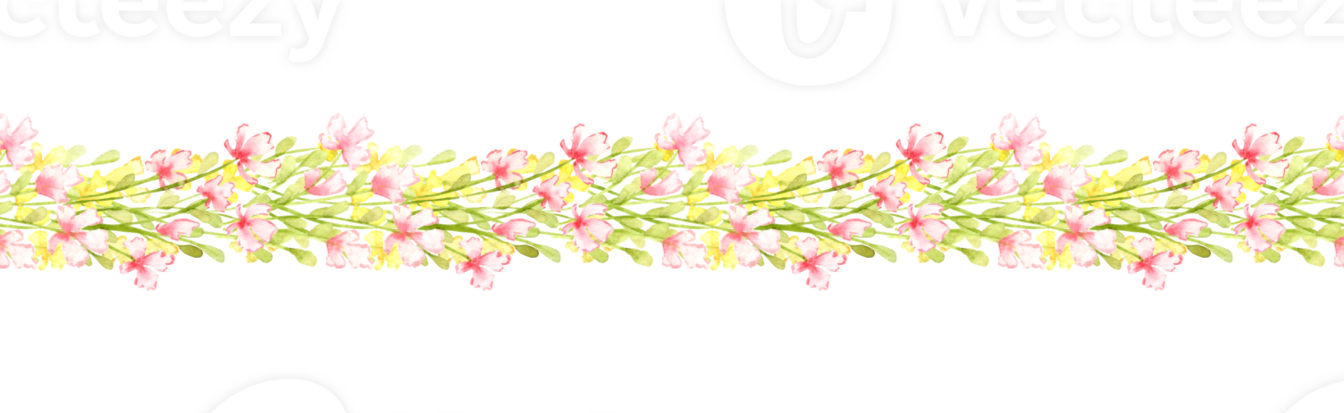 amarelo Rosa floral padronizar horizontal com aguarela ilustração. verão Prado com floral impressão e flores silvestres. isolado a partir de a fundo. elemento para têxtil, papel de parede png