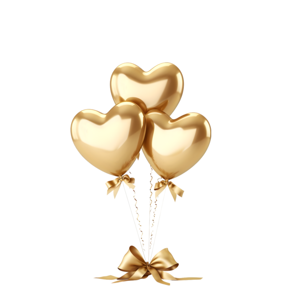 golden heart shaped balloons with bow on transparent background png