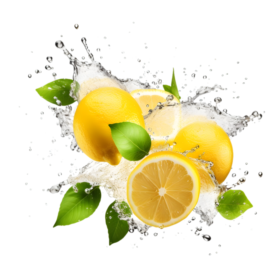lemon slice with water splash on transparent background png