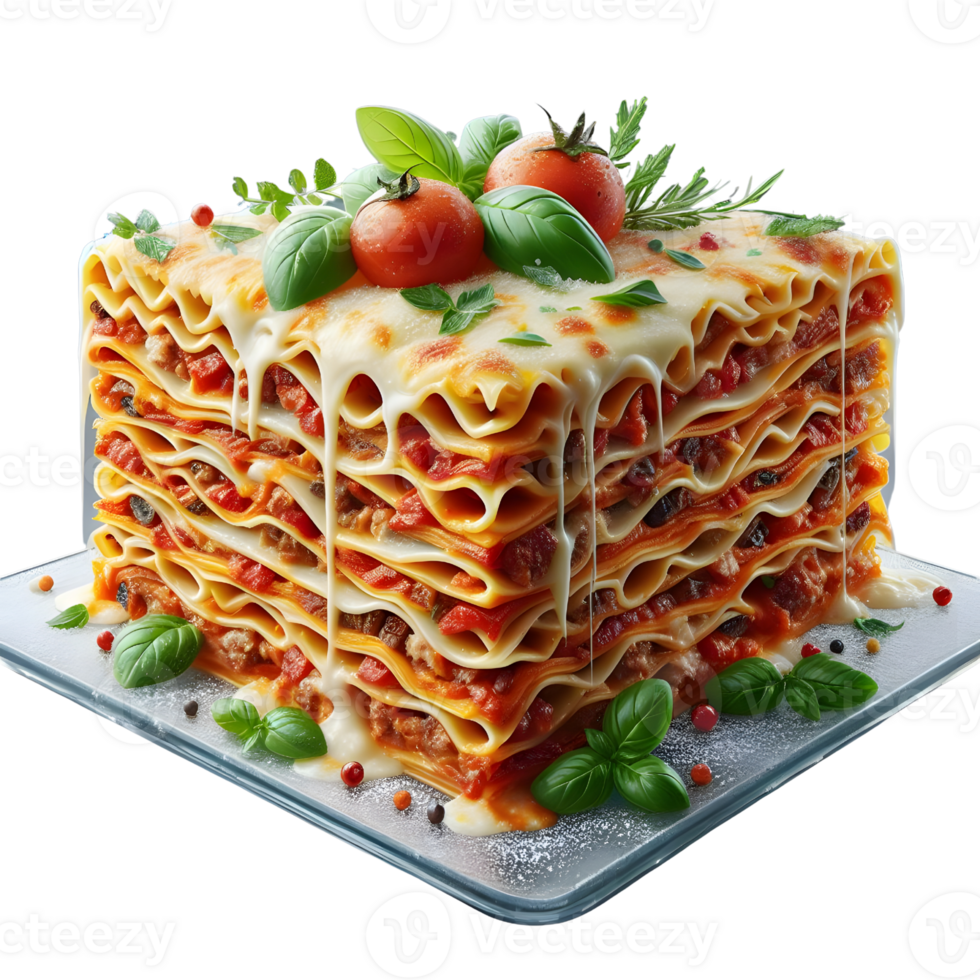 realistic lasagna on transparent background png
