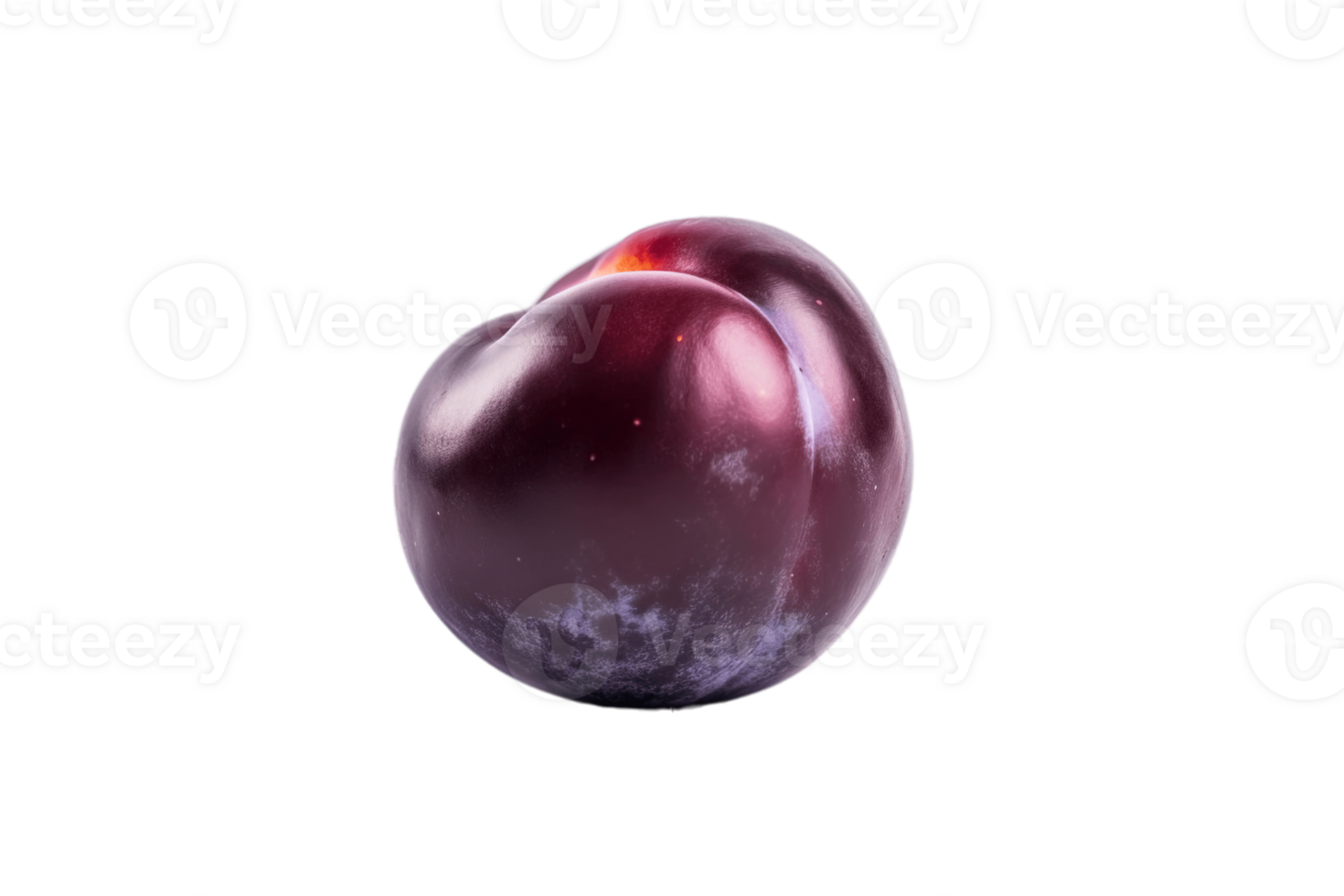 Fresh blue plum with leaf, isolate on white background. Macro studio shot. AI png