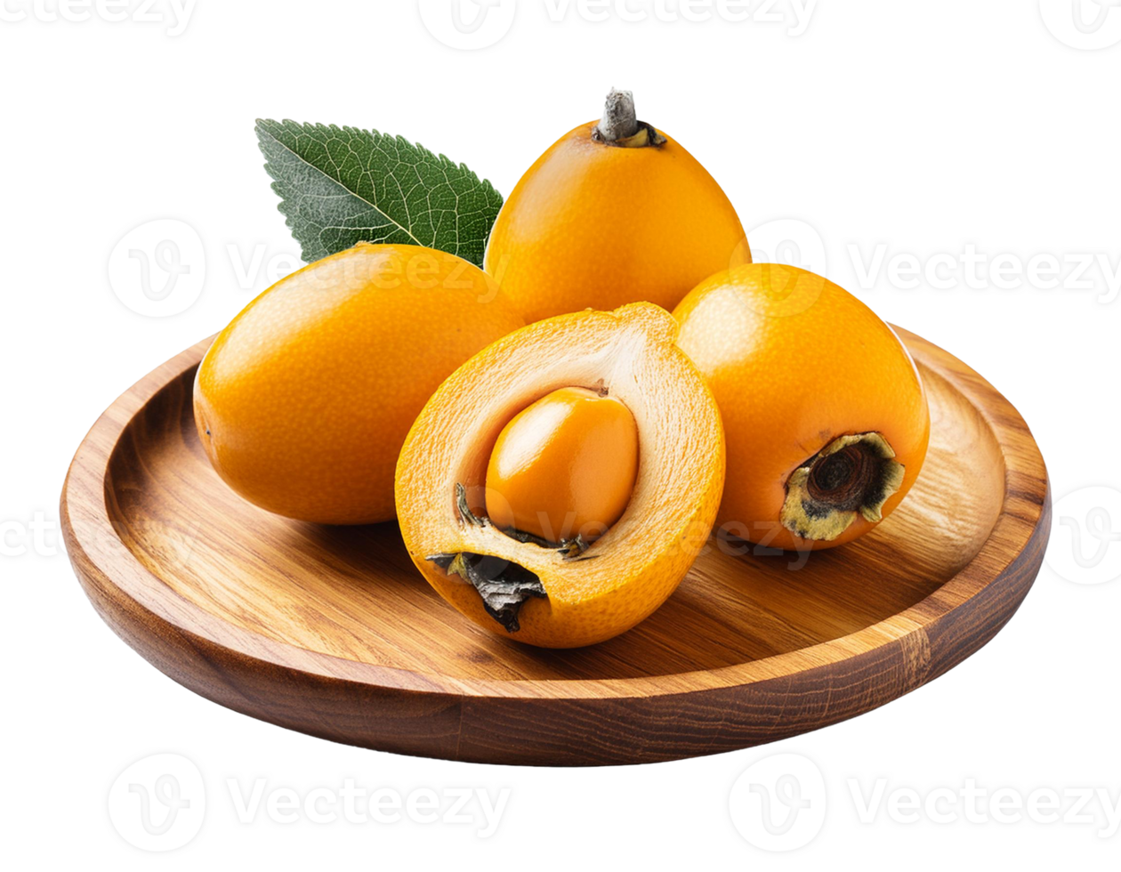 Ripe perfect loquats fruits with green leaves isolated on white background png