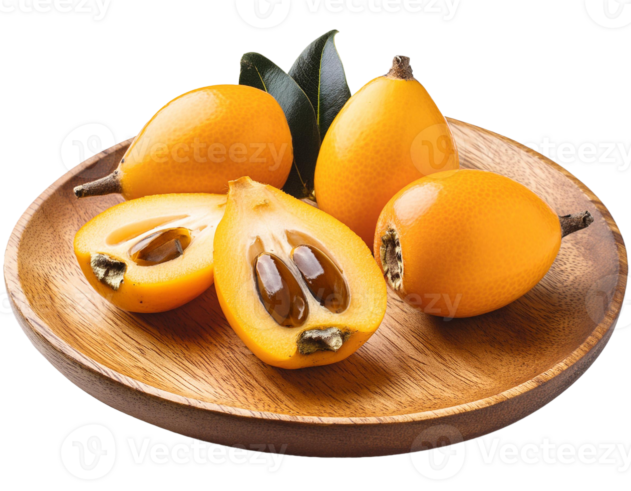 Ripe perfect loquats fruits with green leaves isolated on white background png