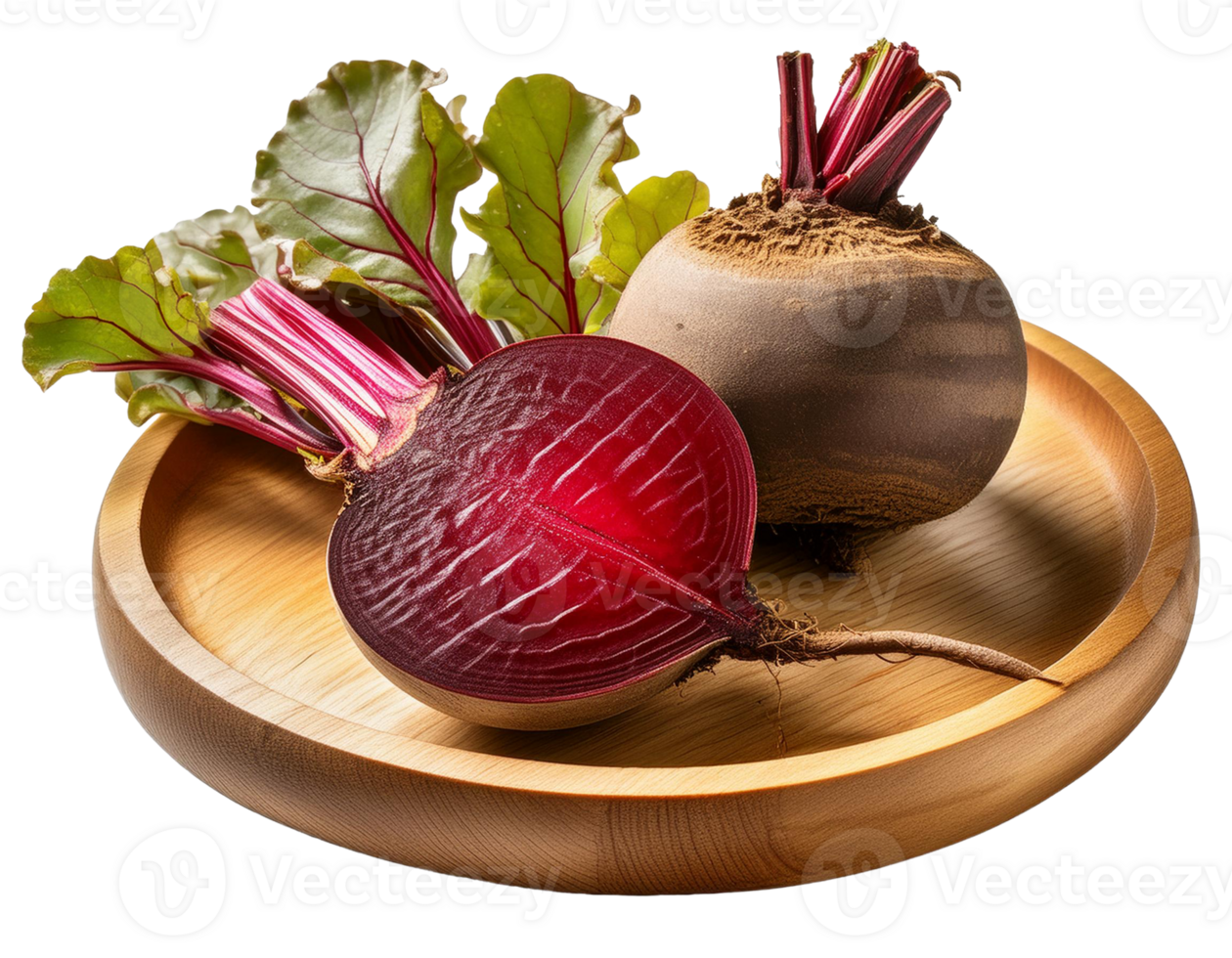 Fresh beets on a wooden plate with a transparent background png