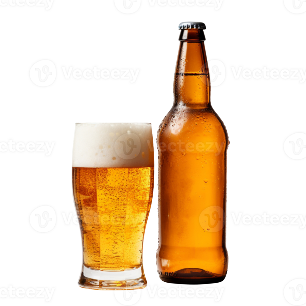 A bottle and a glass of beer isolated on transparent background png