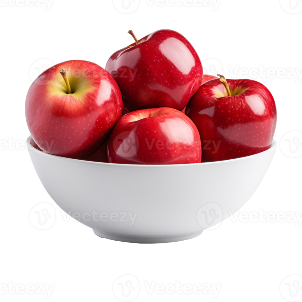 a bowl of fresh red apple isolated on transparent background png