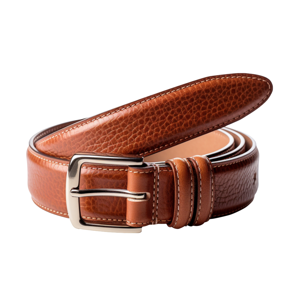A brown high quality leather belt isolated on transparent background