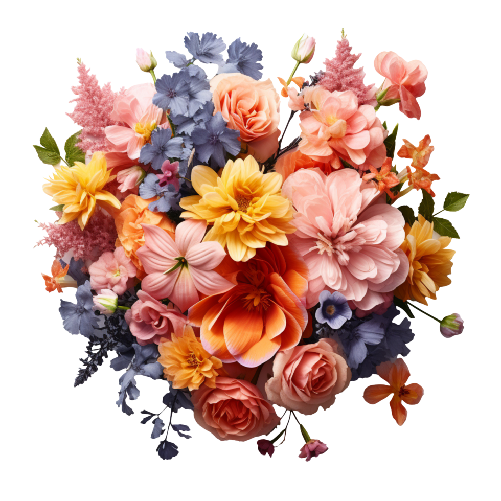 A bunch of Flowers arranged isolated on transparent background png