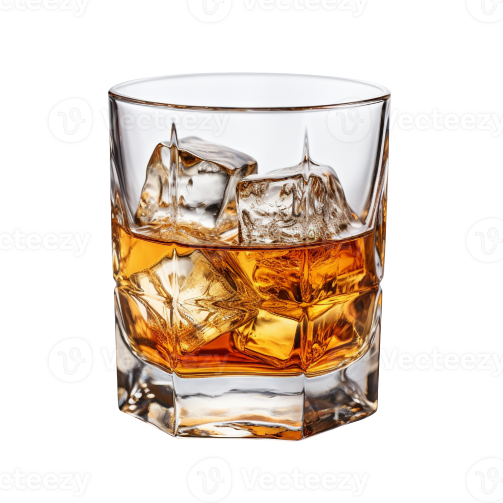 A glass of whisky with ice isolated on transparent background png