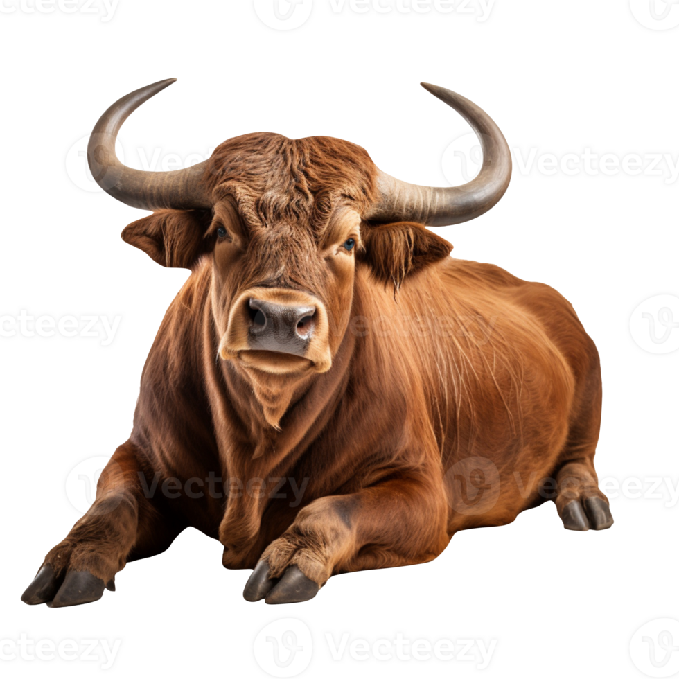 A lying brown bull isolated on transparent background png