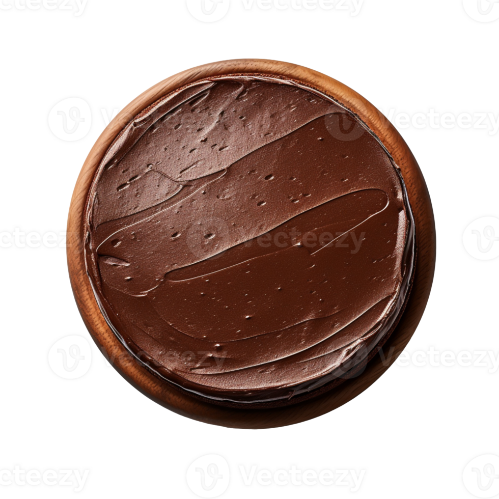 A perfect round chocolate cake top view isolated on transparent background png
