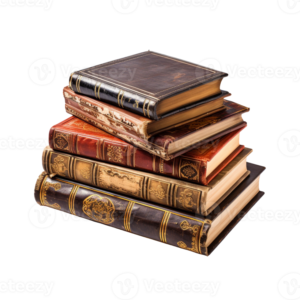 a pile of old books isolated on transparent background png