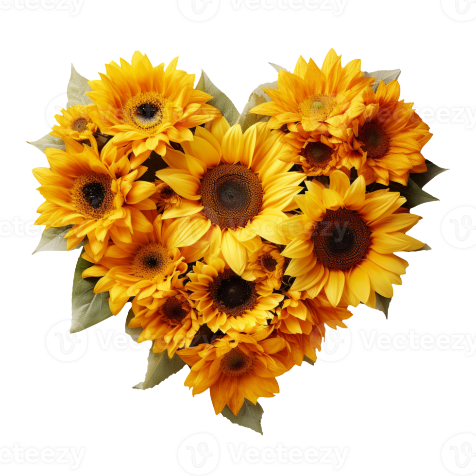 ein Herz gemacht von Sonnenblumen isoliert auf transparent Hintergrund ...
