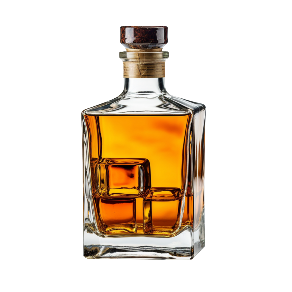 A full glass bottle of whisky isolated on transparent background png