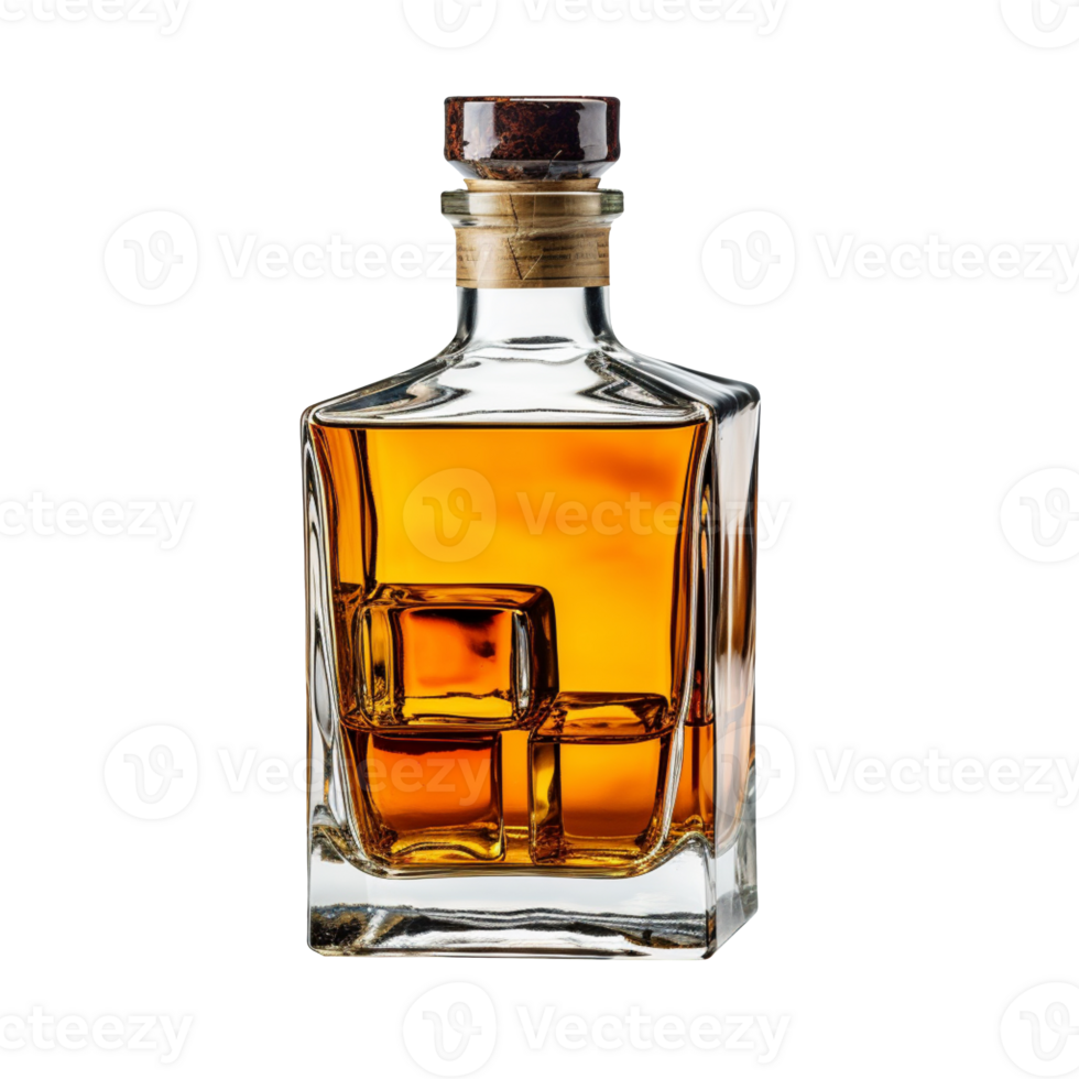 A full glass bottle of whisky isolated on transparent background png